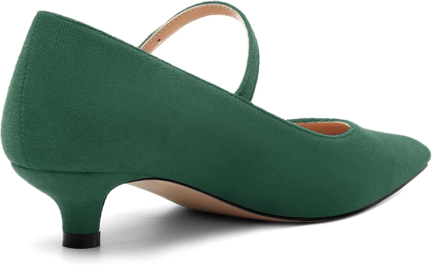 Women's Pumps Low Kitten Heel Mary Janes Closed Suede Pointed Toe Dress Shoes for Women Party Wedding Office 1.4 Inch