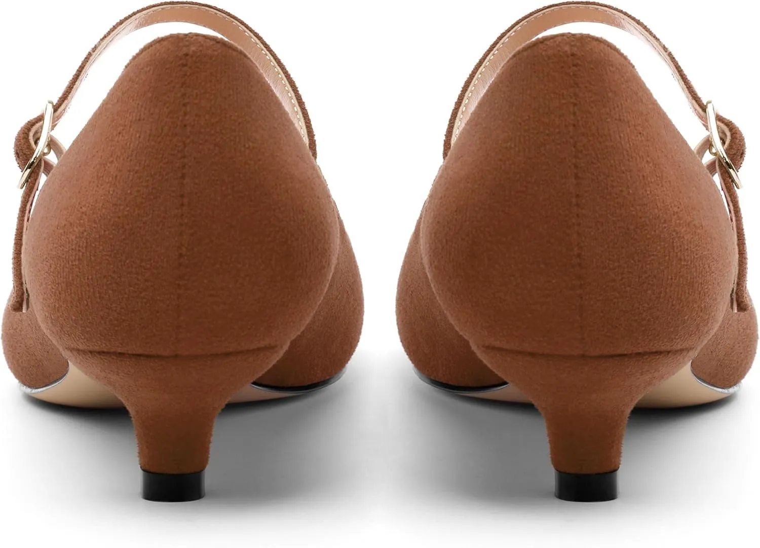 Women's Pumps Low Kitten Heel Mary Janes Closed Suede Pointed Toe Dress Shoes for Women Party Wedding Office 1.4 Inch