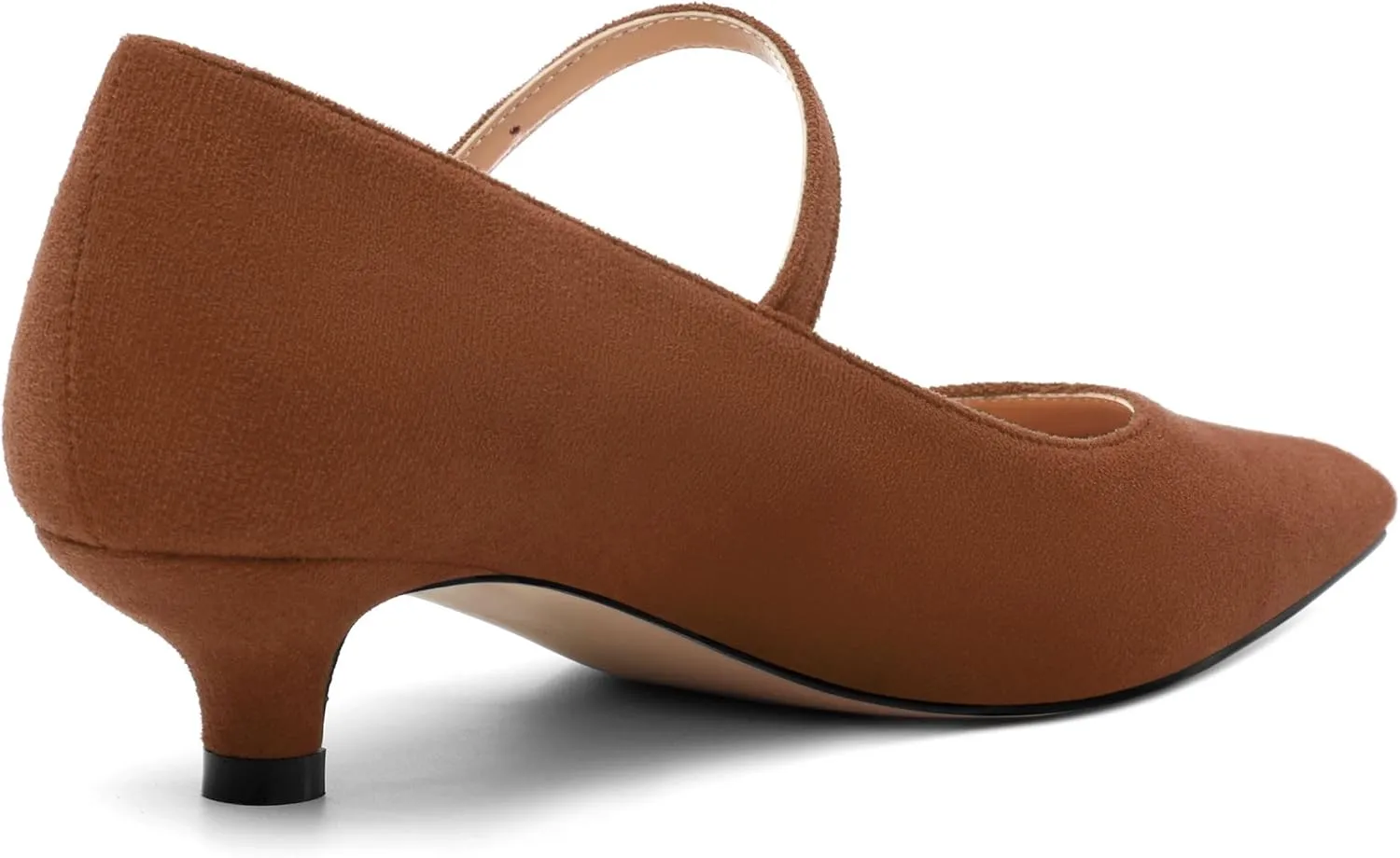 Women's Pumps Low Kitten Heel Mary Janes Closed Suede Pointed Toe Dress Shoes for Women Party Wedding Office 1.4 Inch