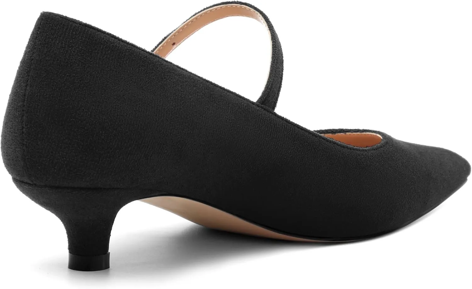 Women's Pumps Low Kitten Heel Mary Janes Closed Suede Pointed Toe Dress Shoes for Women Party Wedding Office 1.4 Inch