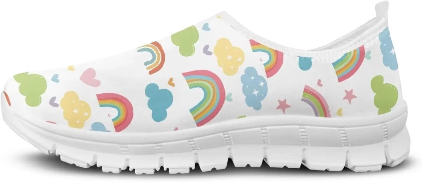 Women's Rainbow Print Shoes Slip On Casual Walking Sneakers Non Slip Comfortable Low Top Ourdoor Sports Flat Shoes
