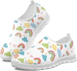 Women's Rainbow Print Shoes Slip On Casual Walking Sneakers Non Slip Comfortable Low Top Ourdoor Sports Flat Shoes