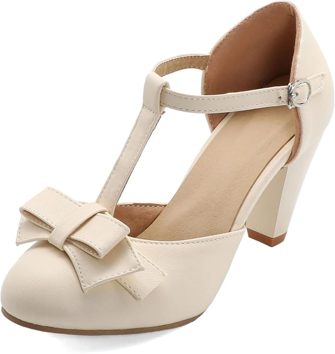 Womens Rockabilly Shoes T-Strap Mary Janes Block High Heels Closed Toe Pumps Cutout