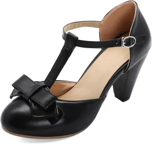 Womens Rockabilly Shoes T-Strap Mary Janes Block High Heels Closed Toe Pumps Cutout