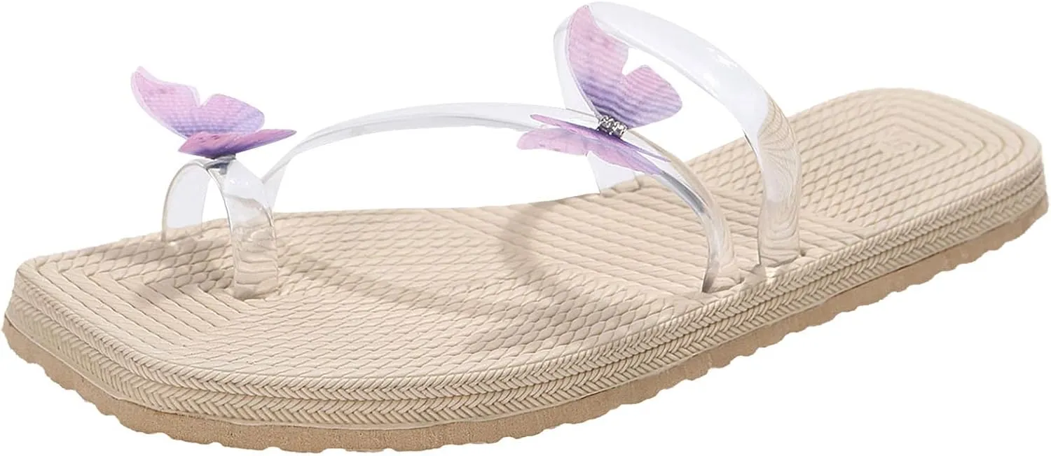Women's Sandals Dressy Women Slippers Fashion Summer New Pattern Butterfly Decorative Flat Set Toe Comfortable Non Slip