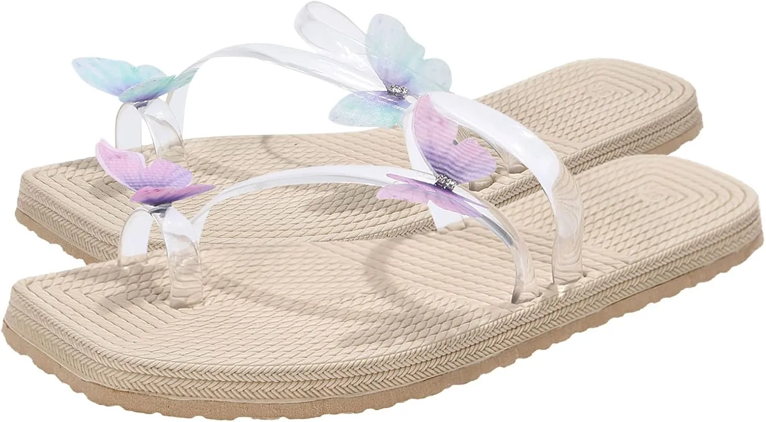 Women's Sandals Dressy Women Slippers Fashion Summer New Pattern Butterfly Decorative Flat Set Toe Comfortable Non Slip