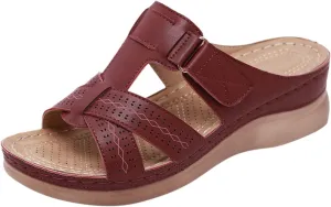 Womens Slide Sandals Arch Support Slides Slip on Plantar Fasciitis Vintage Hollow Summer Slippers Casual Outdoor Round Toe Shoes Fashion Flat Minimalist Sandal