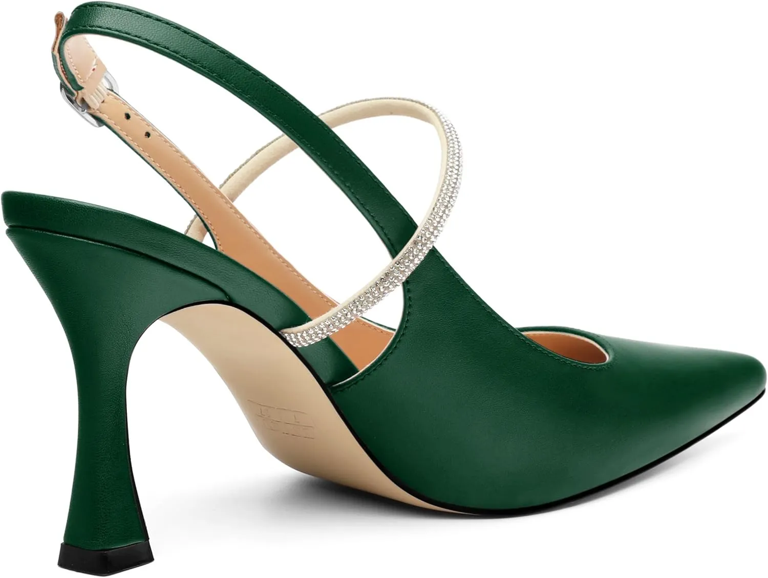 Women's Slingback Heels, Pointed Toe Kitten Heels Crystal Ankle Strap Adjustable Buckle Stiletto High Heel Pumps Dress Shoes for Women Office Wedding Party 3.35''