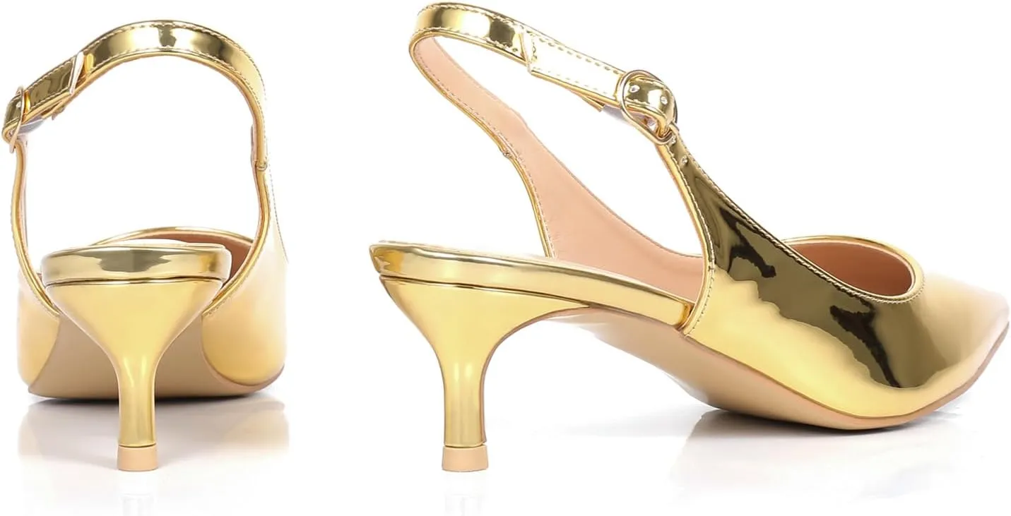 Women's Slingback Kitten Heels 2 inch Low Heel Pointed Closed Toe Pumps Shoes
