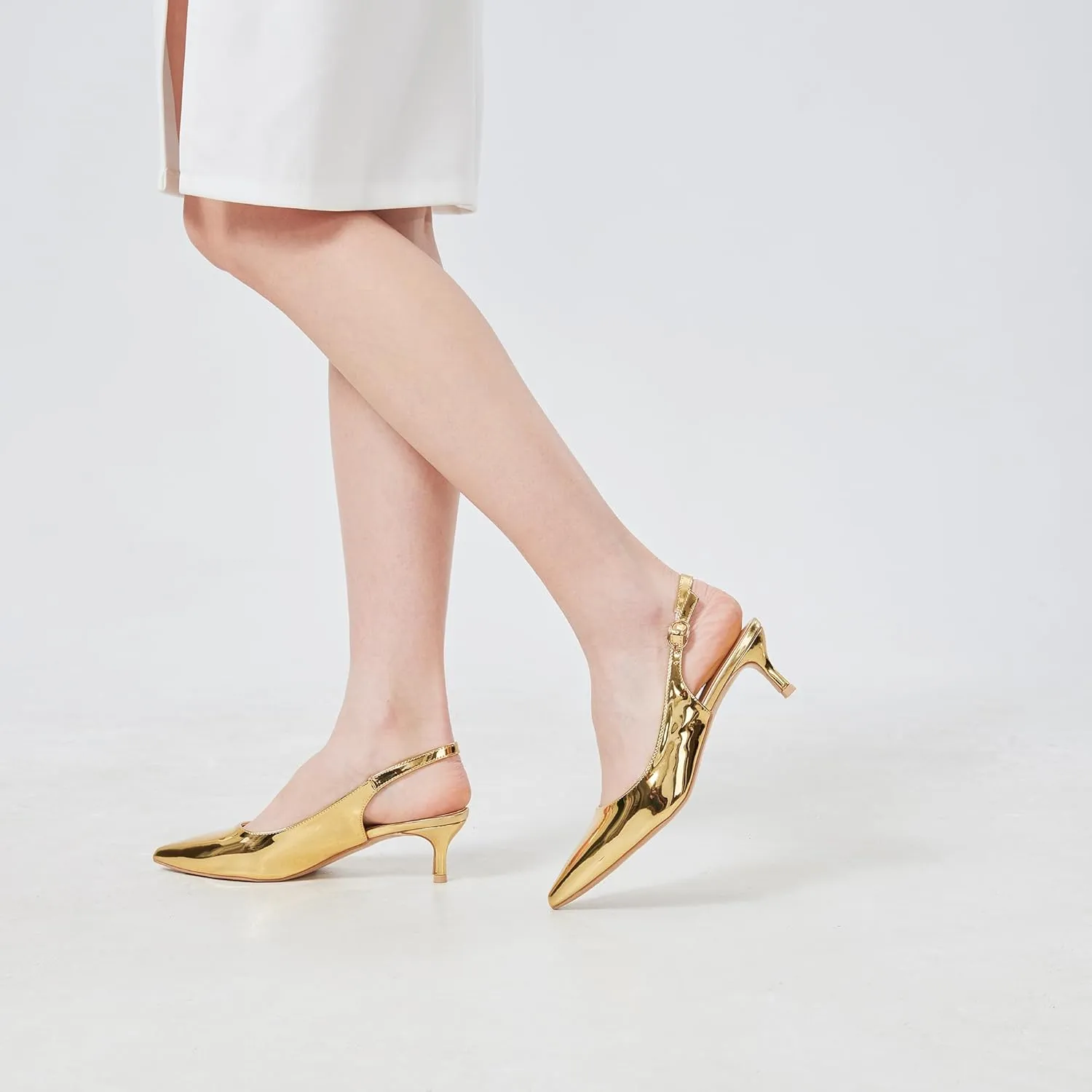 Women's Slingback Kitten Heels 2 inch Low Heel Pointed Closed Toe Pumps Shoes