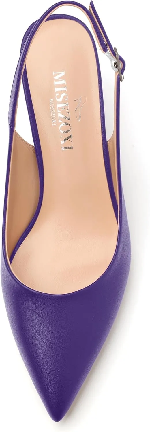 Women's Slingback Pumps Kitten Heel Pointed Toe Pumps for Women Comfort Kitten Mid Heels Buckle Pumps Wedding Party Dance Shoes
