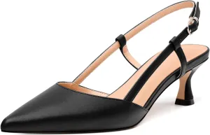 Womens Slingback Pumps, Pointed Toe Low Kitten Heels for Women, Leather Insole Comfort Daily Pumps for Working,Wedding, Party 2"