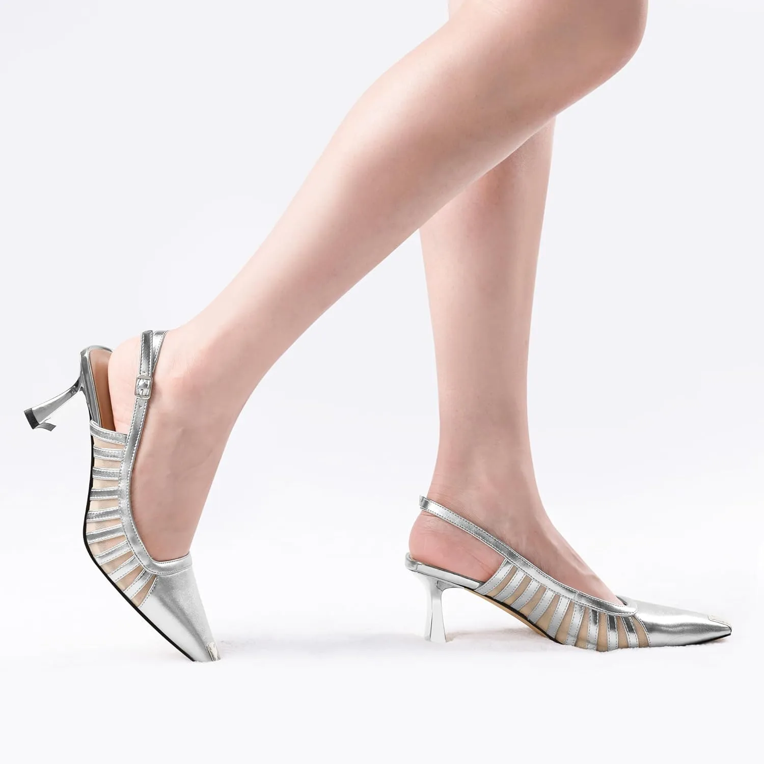 Women's Slingbacks Kitten Heel Closed Toe Pumps Air Mesh Dress Shoes