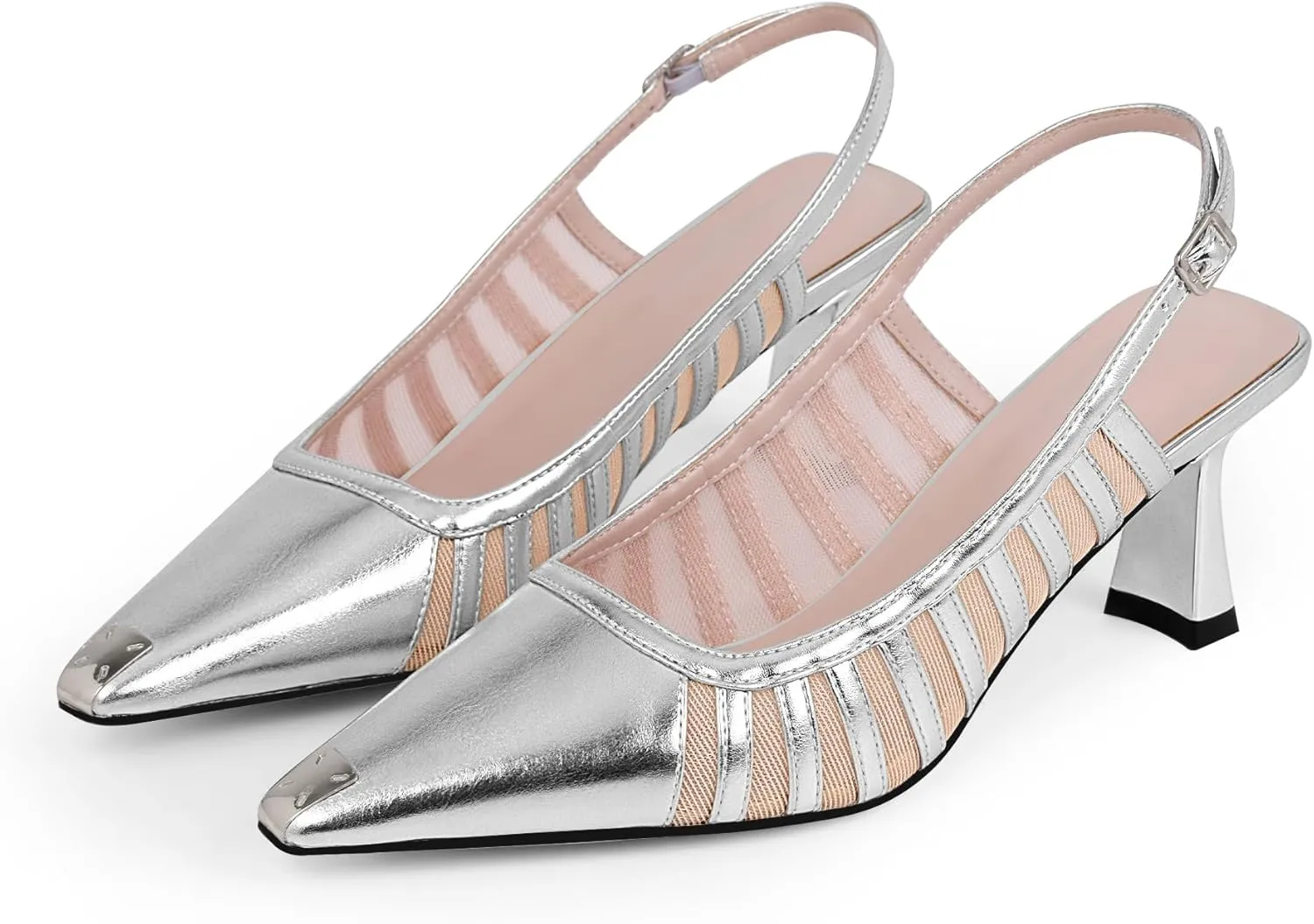Women's Slingbacks Kitten Heel Closed Toe Pumps Air Mesh Dress Shoes