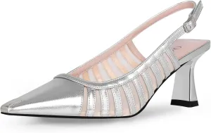 Women's Slingbacks Kitten Heel Closed Toe Pumps Air Mesh Dress Shoes