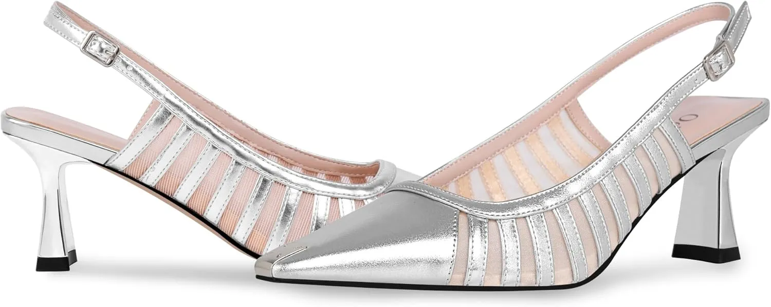 Women's Slingbacks Kitten Heel Closed Toe Pumps Air Mesh Dress Shoes