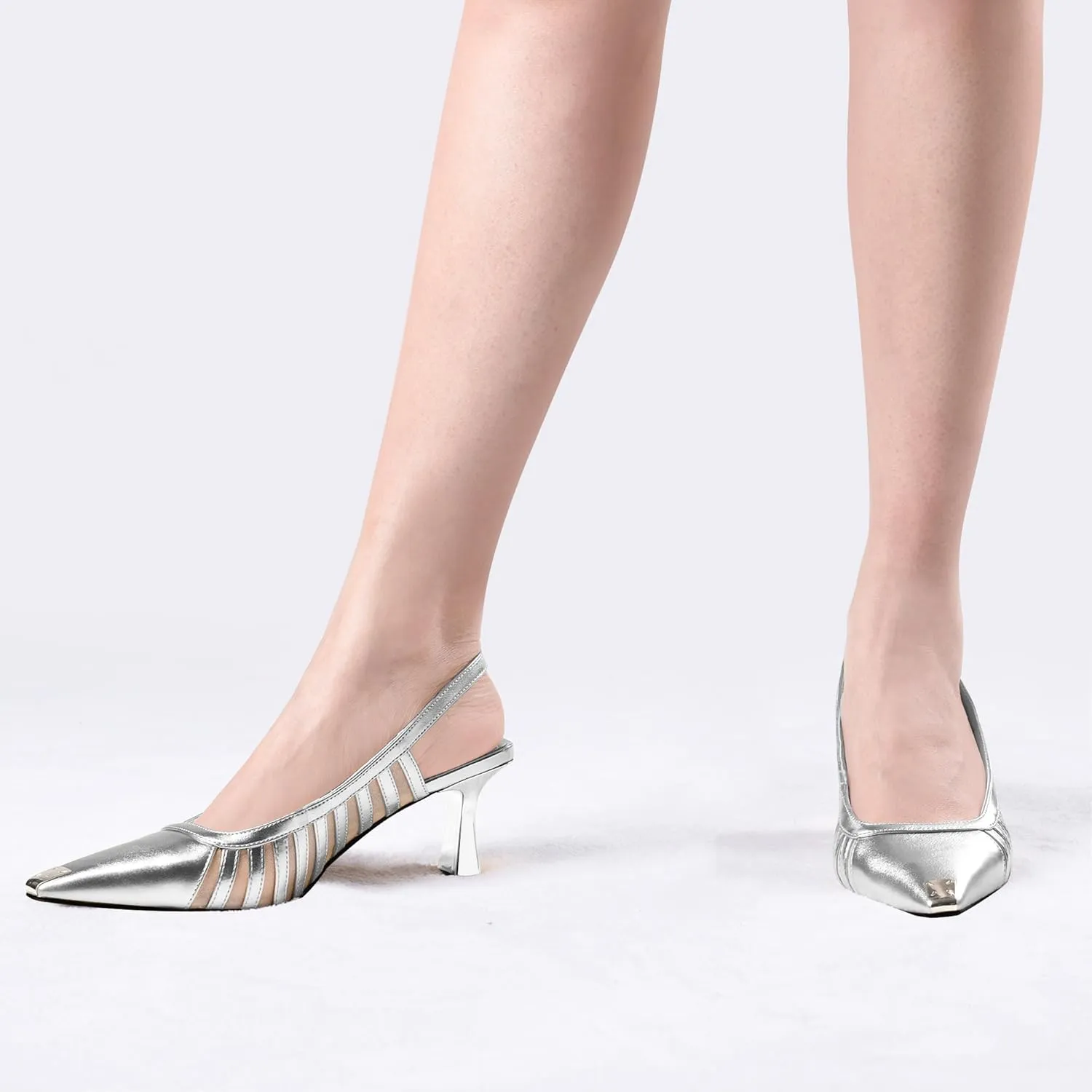 Women's Slingbacks Kitten Heel Closed Toe Pumps Air Mesh Dress Shoes