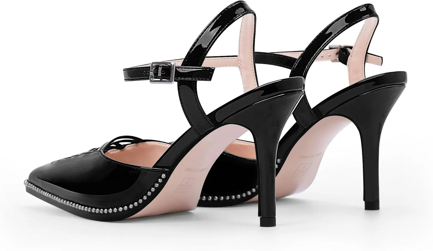 Women's Stilettos High Heel Ankle Strap Pumps Hollow Out Pointed Toe Bead Dress Shoes