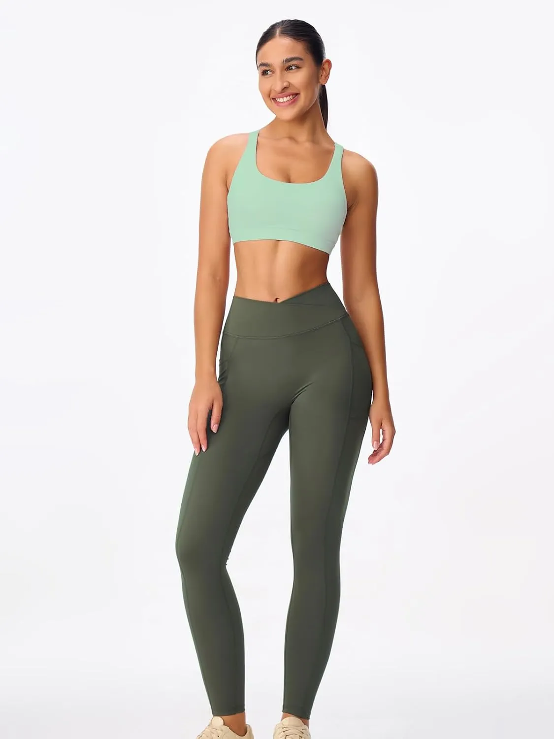 Women's Strappy Sports Bras Light Compression Crop Criss Cross Back Padded Workout Yoga Bra Supportive U Neckline
