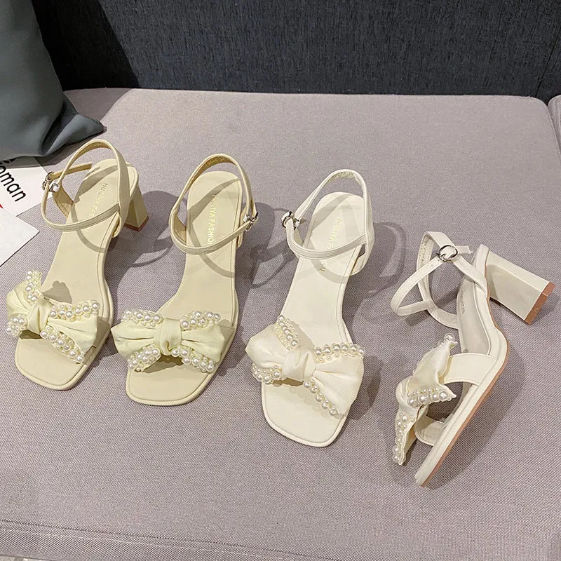 Women's Summer Wear Fashionable Chunky Ankle-strap Buckle Heels