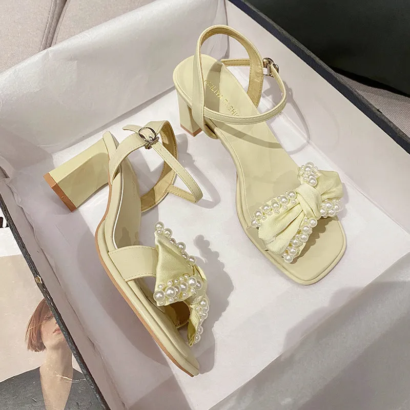 Women's Summer Wear Fashionable Chunky Ankle-strap Buckle Heels