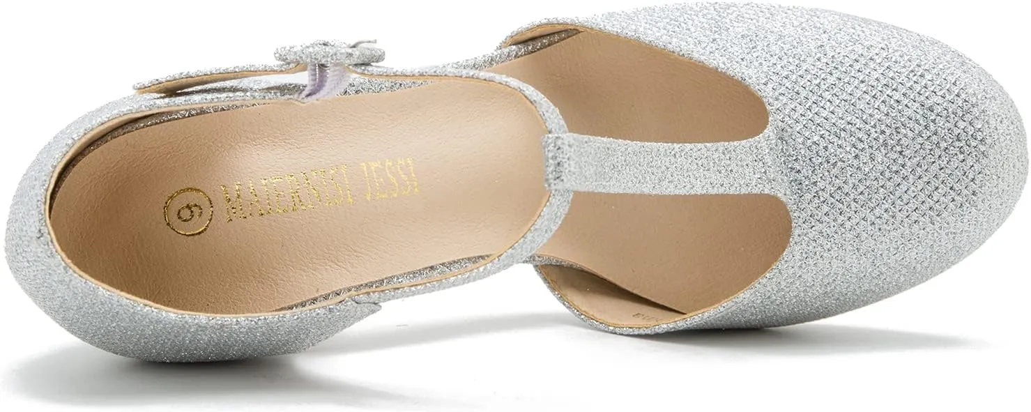 Women's T-Strap Block Chunky Heel Mary Jane Pumps Cut Out Wedding Dress Shoes
