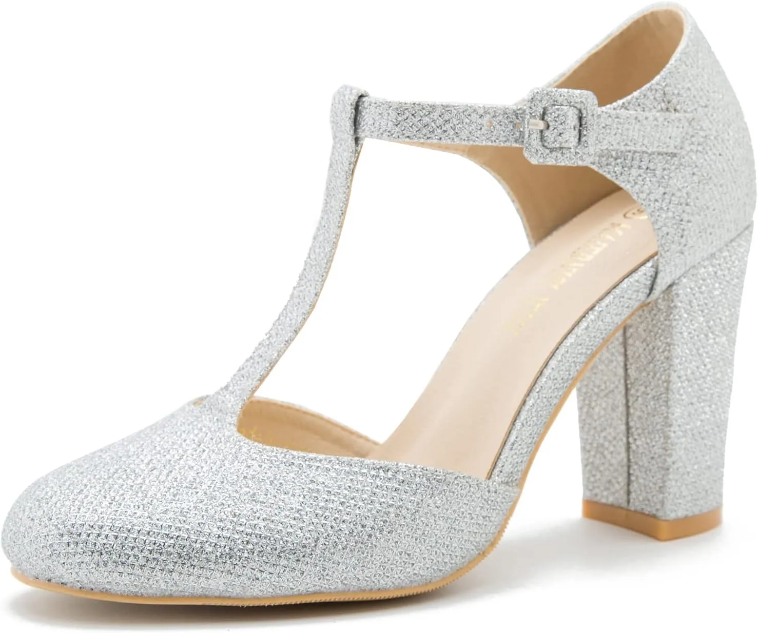 Women's T-Strap Block Chunky Heel Mary Jane Pumps Cut Out Wedding Dress Shoes