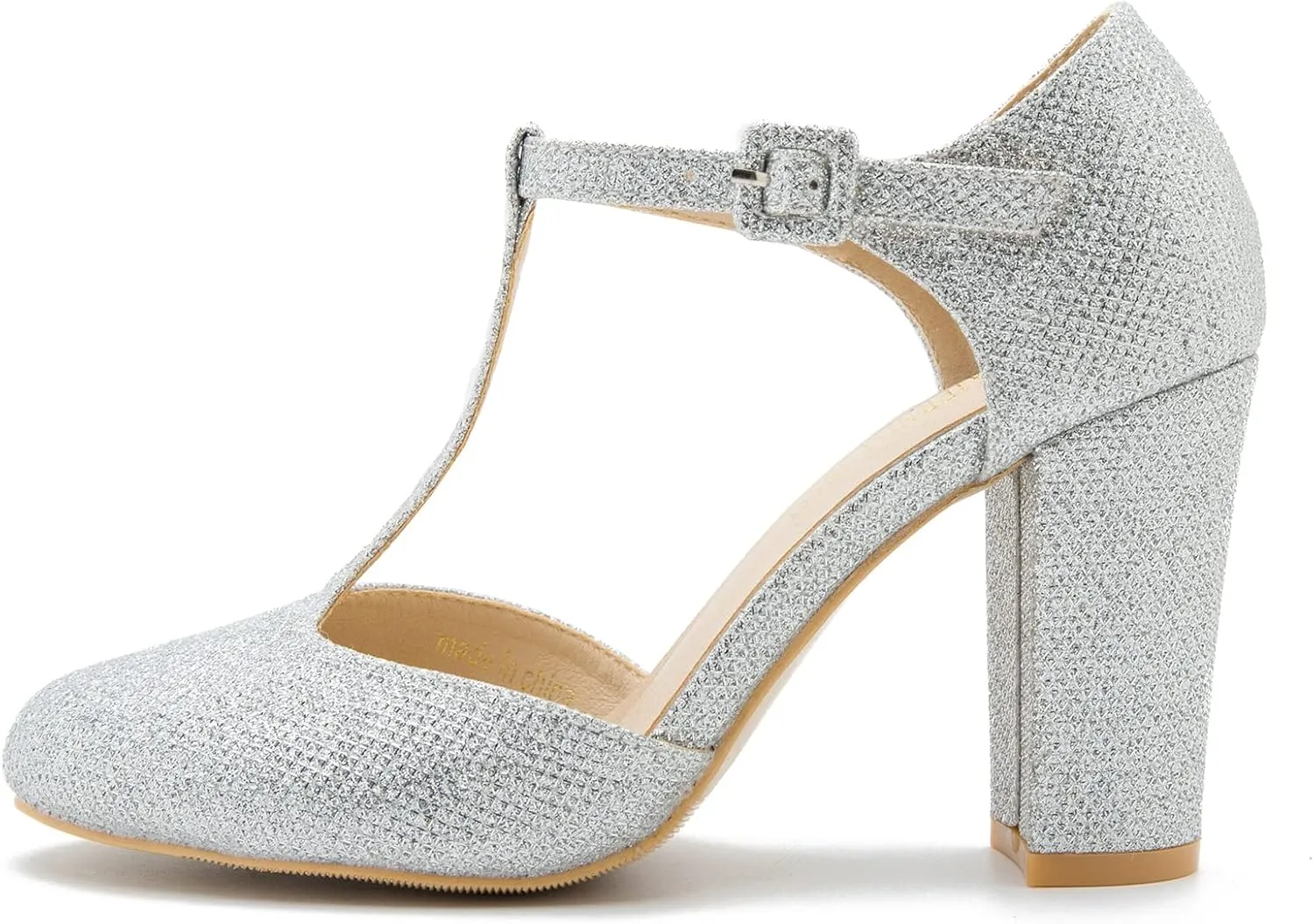 Women's T-Strap Block Chunky Heel Mary Jane Pumps Cut Out Wedding Dress Shoes