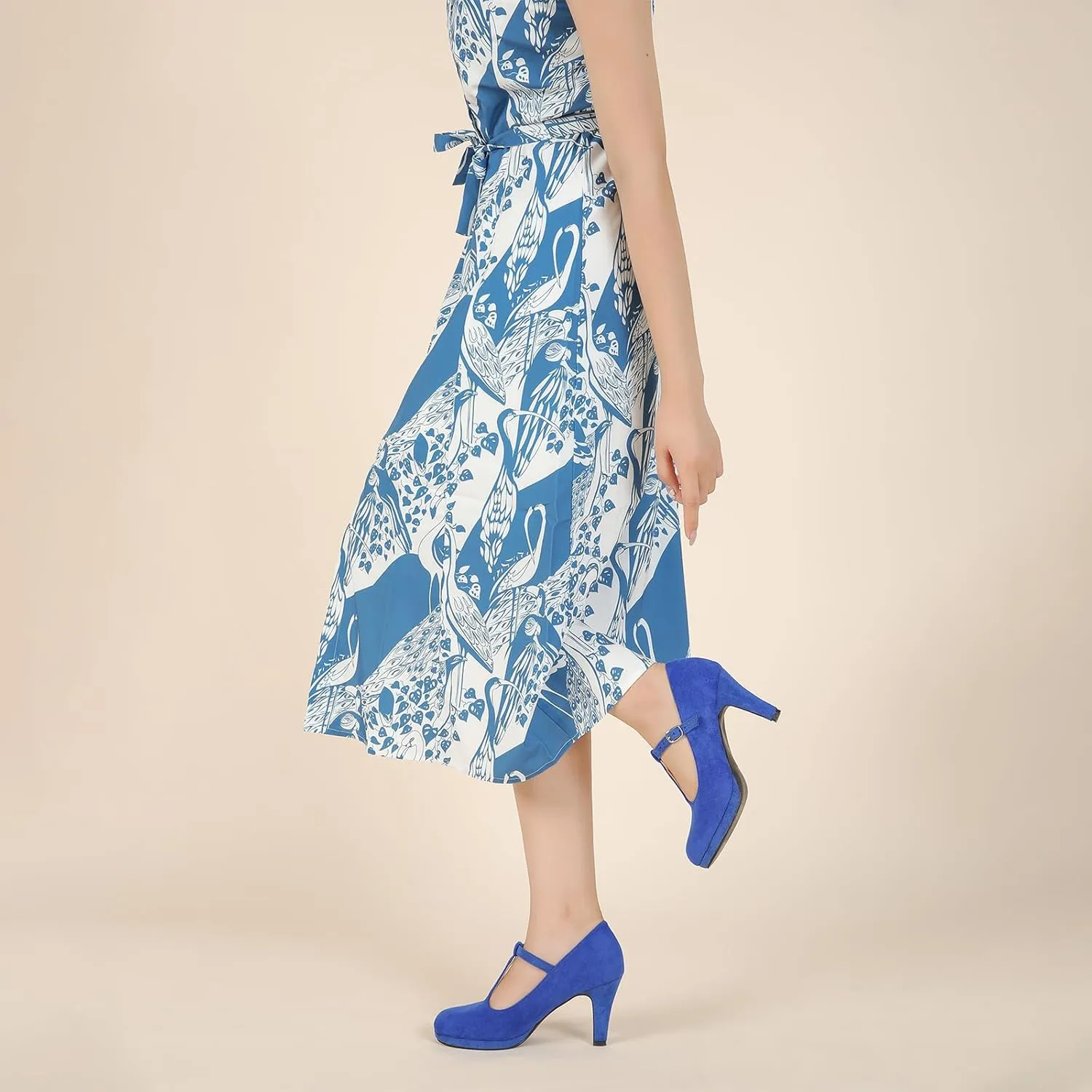Womens T Strap High Heels Close Toe Classic Round Toe Shoes Comfortable Low Platform Ankle Strap Mary Jane Dress Pumps