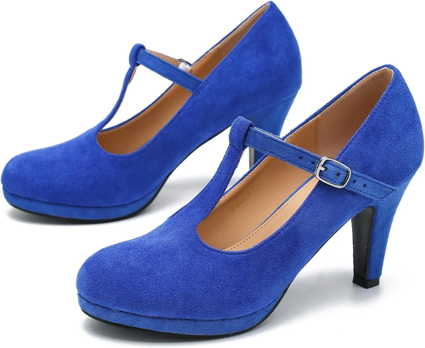 Womens T Strap High Heels Close Toe Classic Round Toe Shoes Comfortable Low Platform Ankle Strap Mary Jane Dress Pumps