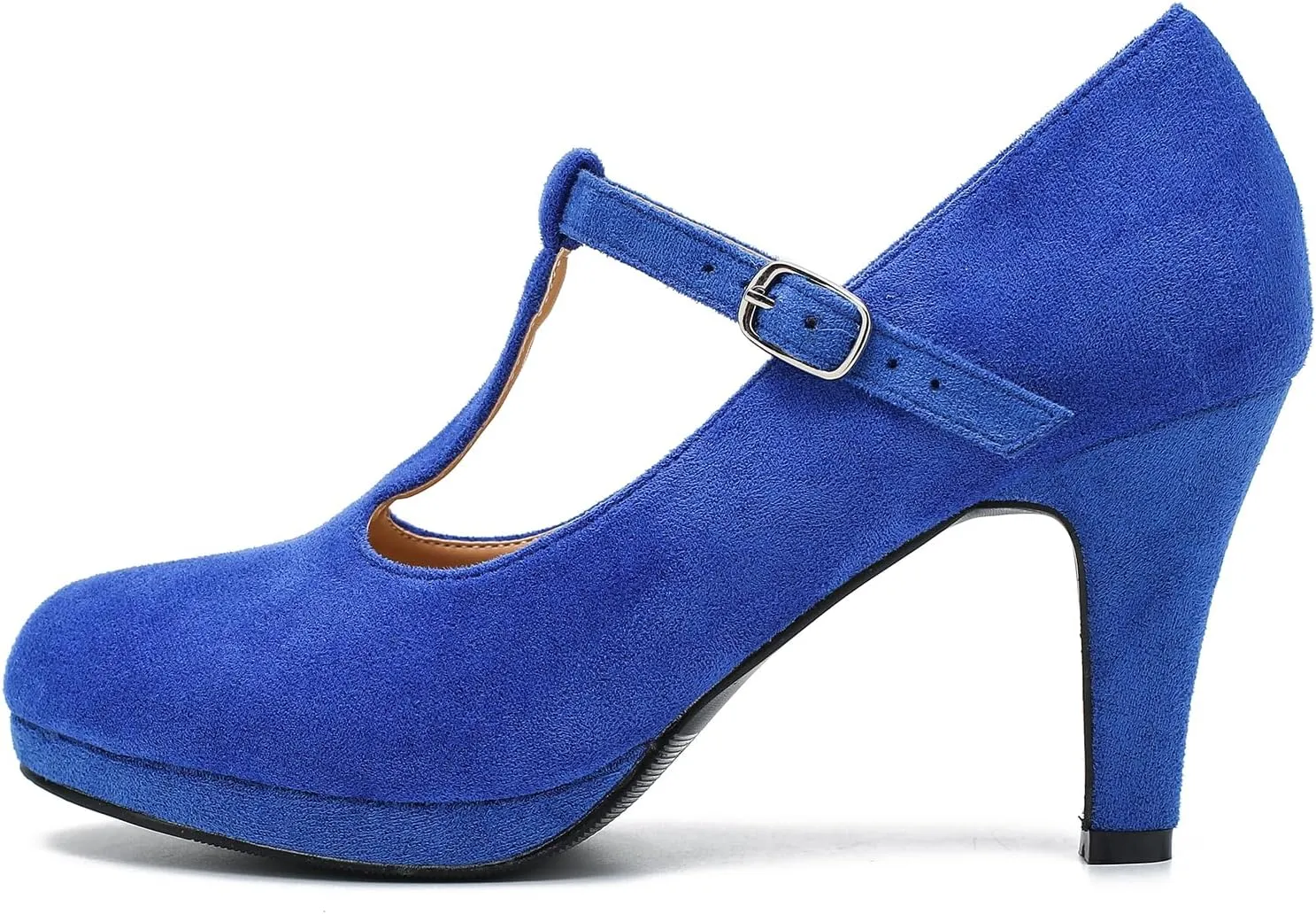 Womens T Strap High Heels Close Toe Classic Round Toe Shoes Comfortable Low Platform Ankle Strap Mary Jane Dress Pumps