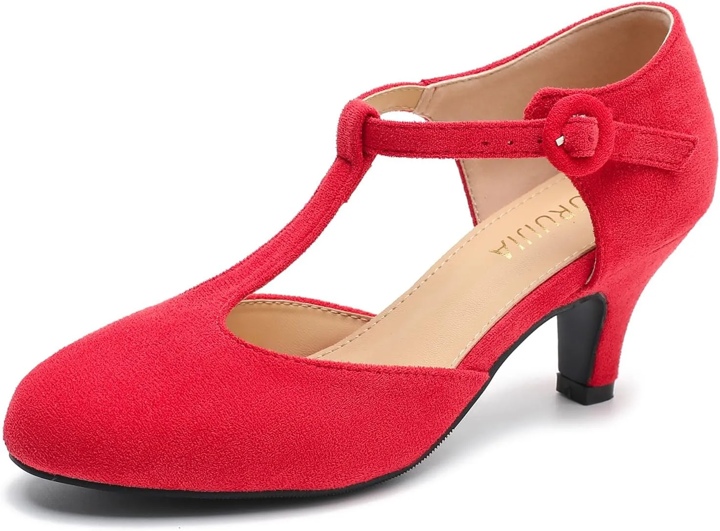 Womens T Strap Low Kitten Heels Ankle Strap Mary Janes Comfortable Vintage Closed Toe Wedding Pumps Dress Shoes