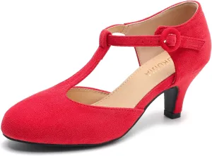 Womens T Strap Low Kitten Heels Ankle Strap Mary Janes Comfortable Vintage Closed Toe Wedding Pumps Dress Shoes