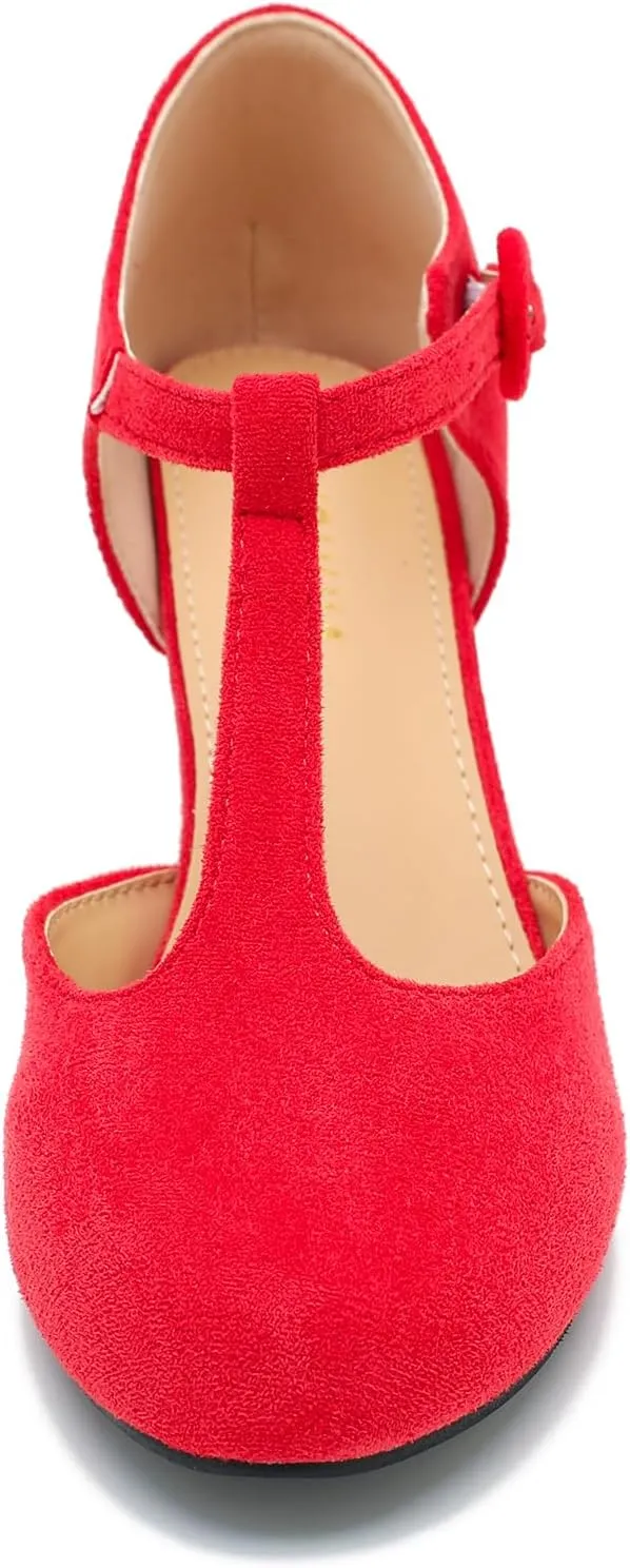 Womens T Strap Low Kitten Heels Ankle Strap Mary Janes Comfortable Vintage Closed Toe Wedding Pumps Dress Shoes