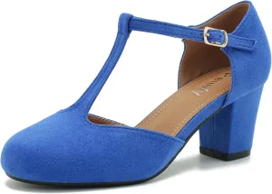 Womens T Strap Mary Jane Shoes Chunky Block Heel Ankle Strap Buckle Dress Pumps