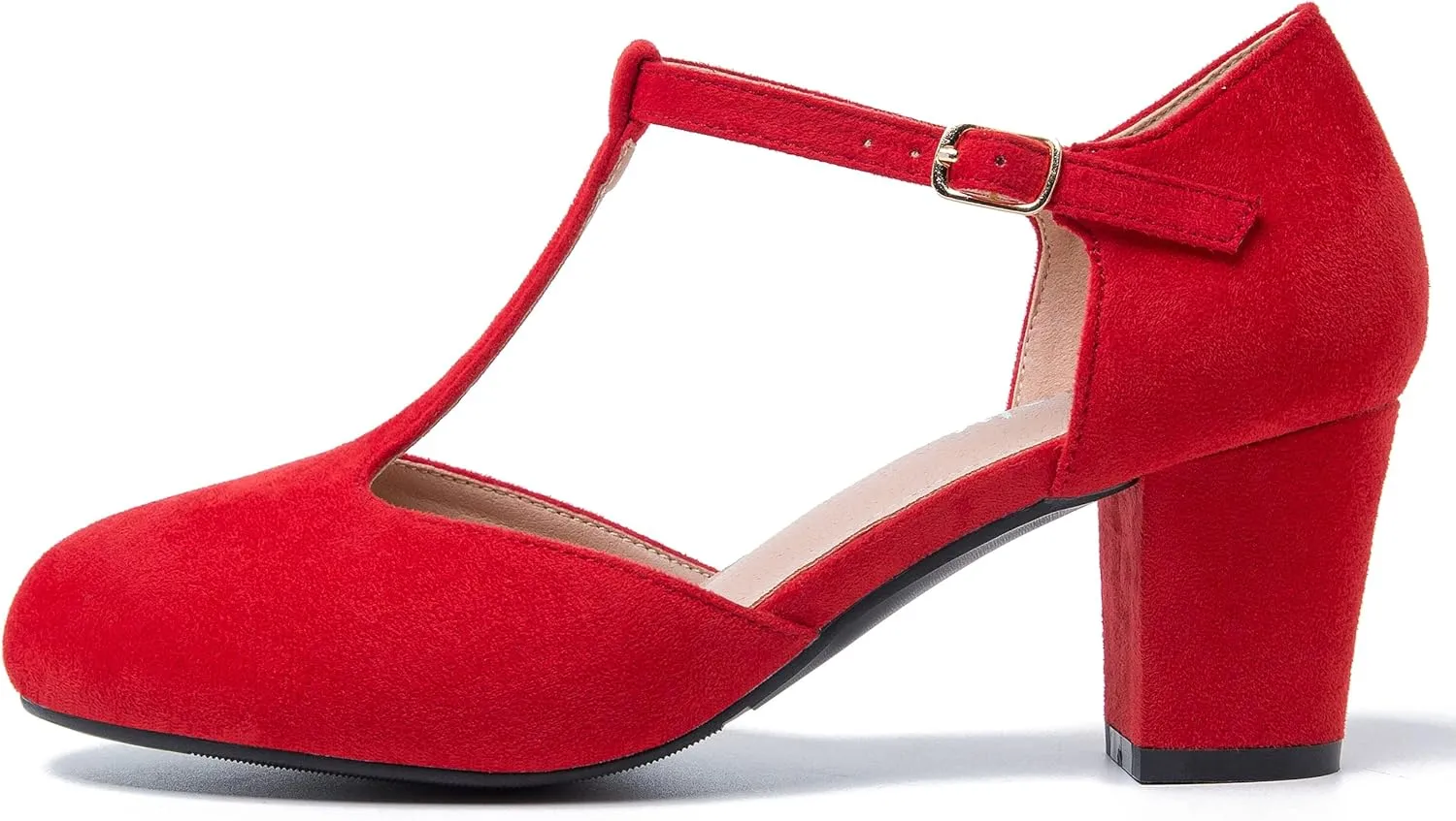 Womens T Strap Mary Jane Shoes Chunky Block Heel Ankle Strap Buckle Dress Pumps
