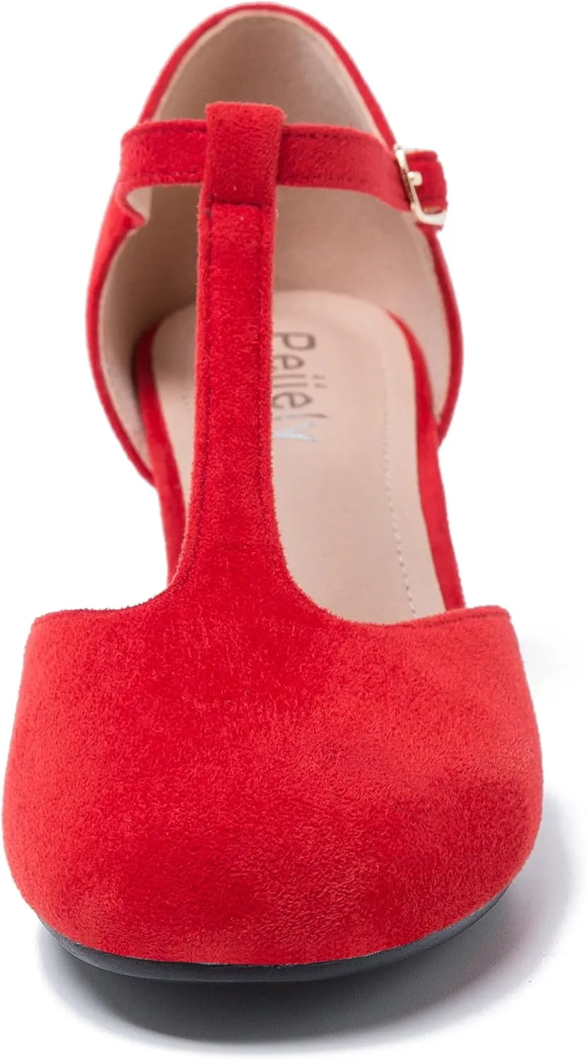 Womens T Strap Mary Jane Shoes Chunky Block Heel Ankle Strap Buckle Dress Pumps