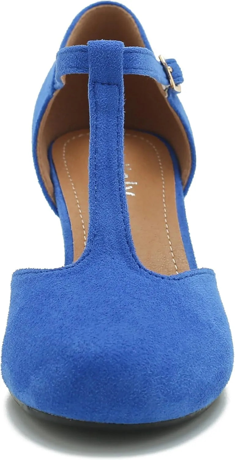 Womens T Strap Mary Jane Shoes Chunky Block Heel Ankle Strap Buckle Dress Pumps