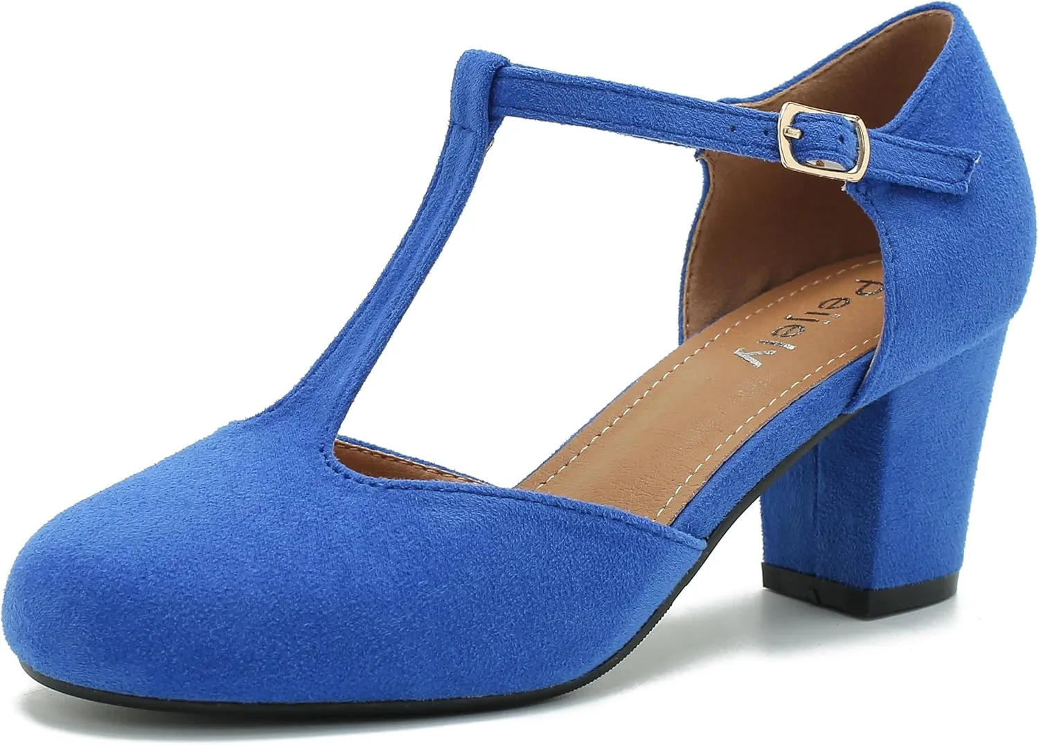 Womens T Strap Mary Jane Shoes Chunky Block Heel Ankle Strap Buckle Dress Pumps