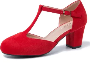 Womens T Strap Mary Jane Shoes Chunky Block Heel Ankle Strap Buckle Dress Pumps