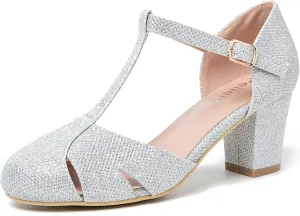 Womens T Strap Mary Jane Shoes Chunky Block Heel Cut Out Ankle Strap Buckle Dress Dance Pumps