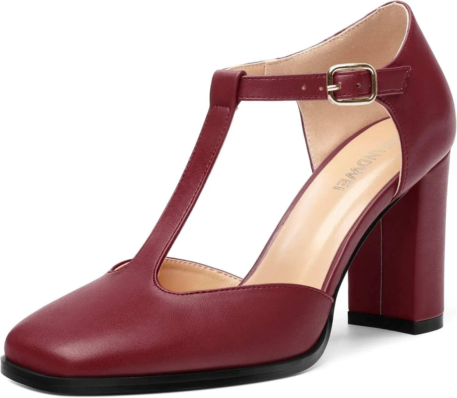 Womens T Strap Mary Janes Pumps, Square Toe Block High Heel Ankle Strap Shoes for Women
