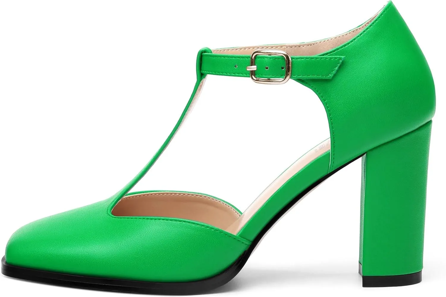 Womens T Strap Mary Janes Pumps, Square Toe Block High Heel Ankle Strap Shoes for Women
