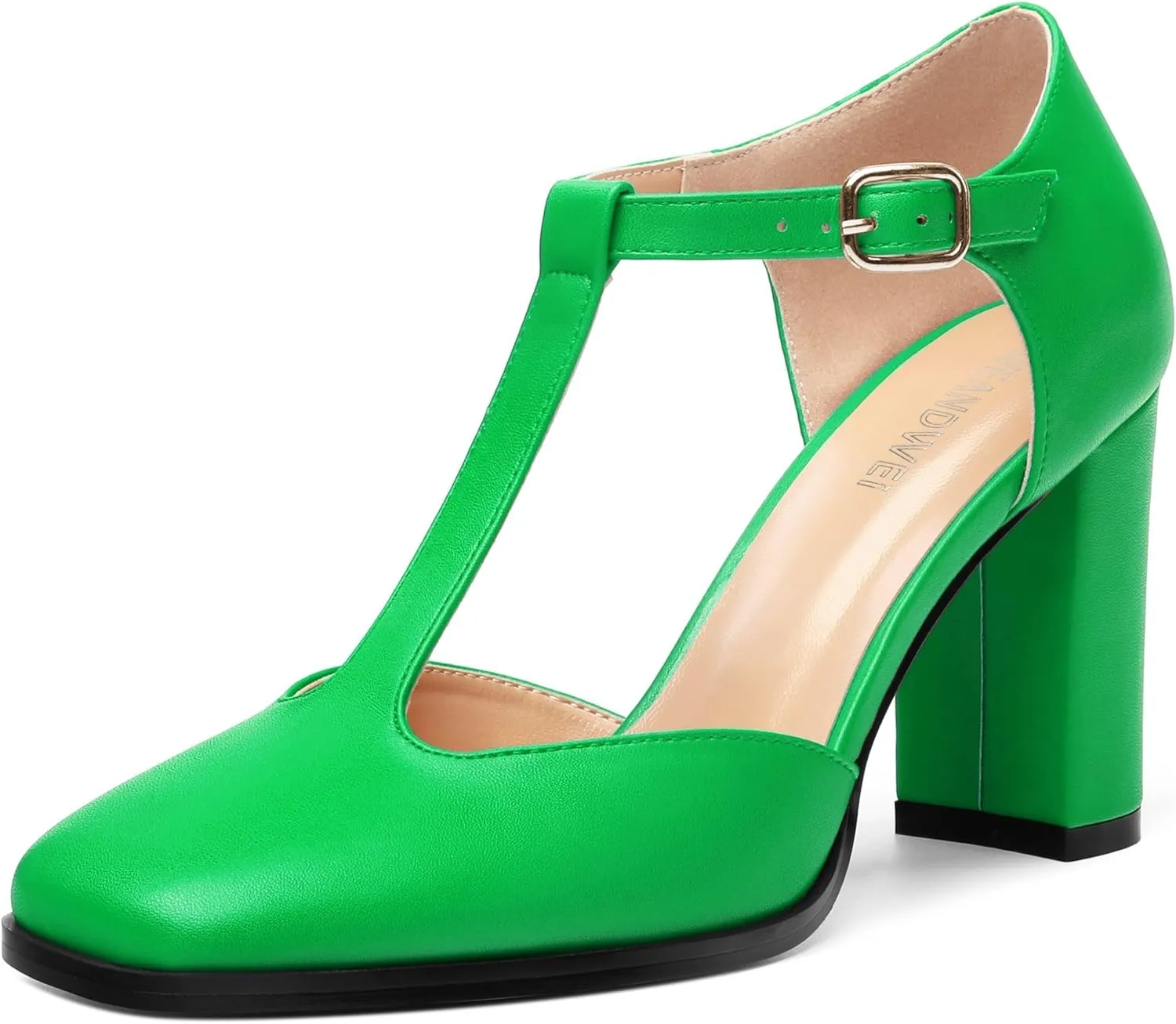 Womens T Strap Mary Janes Pumps, Square Toe Block High Heel Ankle Strap Shoes for Women