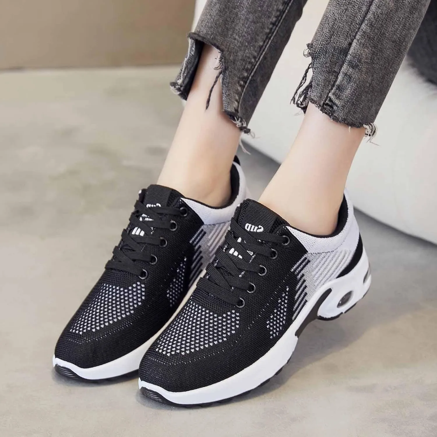 Womens Walking Sneakers Air Cushion Running Shoes Lightweight Quick-Dry Tennis Shoe Fashion Mesh Breathable Gym Sneaker Athletic Comfortable Casual Shoes Work Sneakers