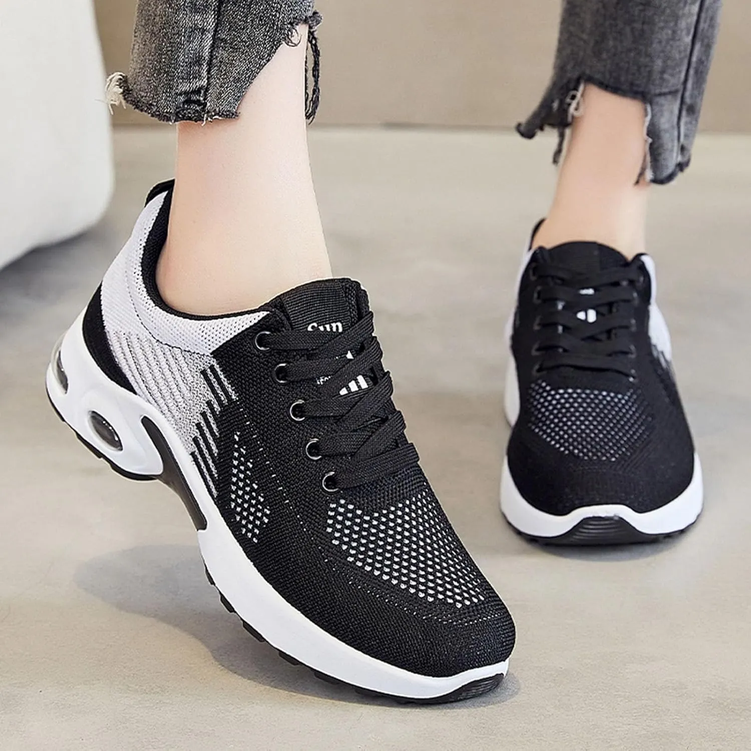 Womens Walking Sneakers Air Cushion Running Shoes Lightweight Quick-Dry Tennis Shoe Fashion Mesh Breathable Gym Sneaker Athletic Comfortable Casual Shoes Work Sneakers