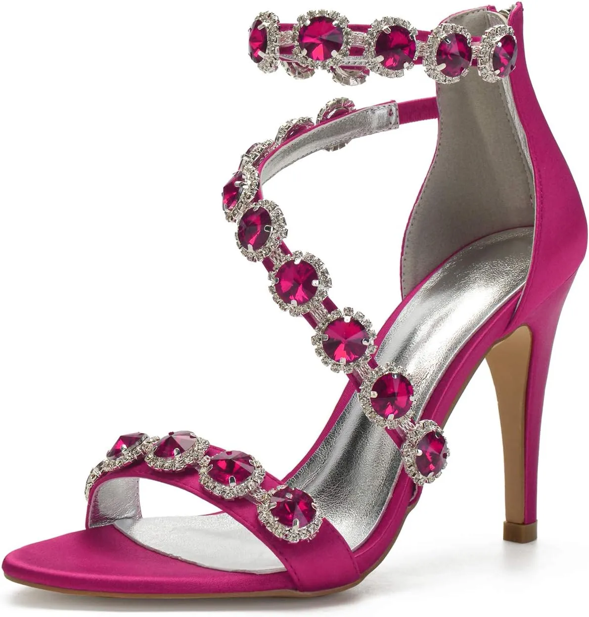 Women's Wedding Bridal Sandals High Heel Strap Crystal Zipper Back Formal Evening Prom Party Dress Shoes