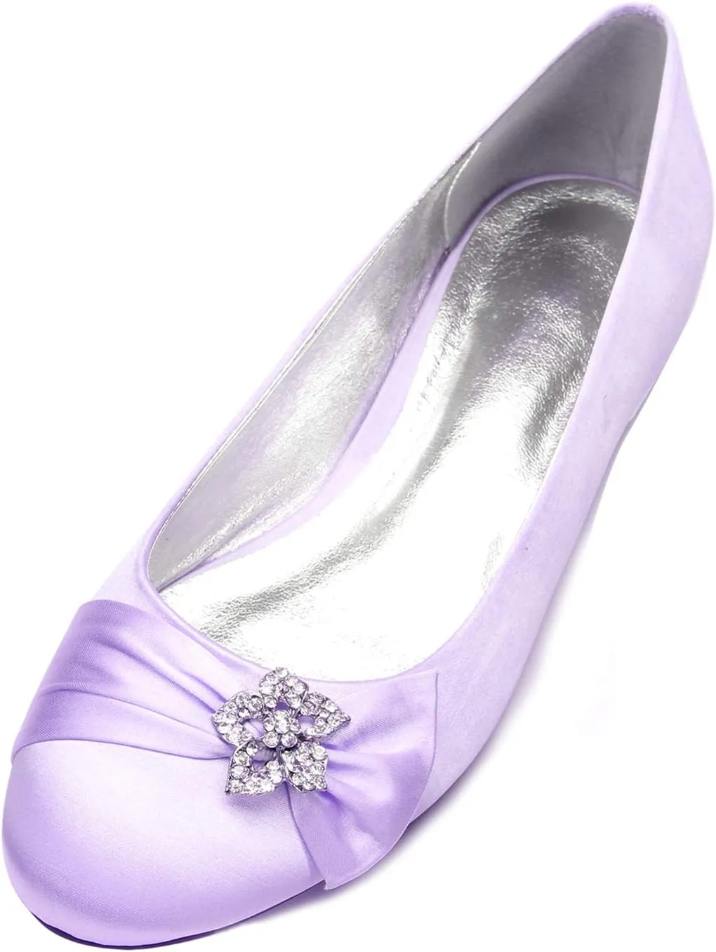 Womens Wedding Satin Pumps Ladies Flat Bridal Slip on Shoes Rhinestone Ballet Ballerina Shoes