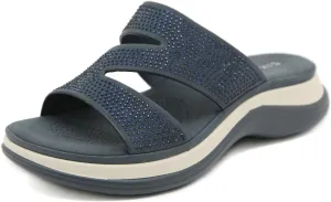 Women's Z-Strap Fashion Rhinestone Sandals with Arch Support,Comfortable Platform Slip On Cushion Slides for Beach Pool Bedroom