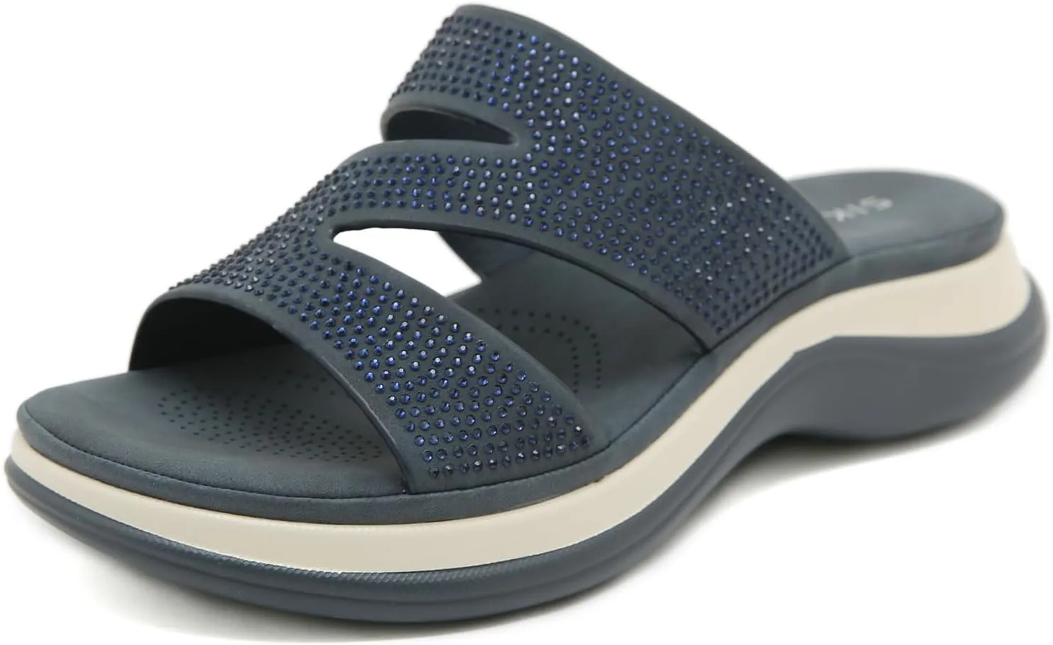 Women's Z-Strap Fashion Rhinestone Sandals with Arch Support,Comfortable Platform Slip On Cushion Slides for Beach Pool Bedroom
